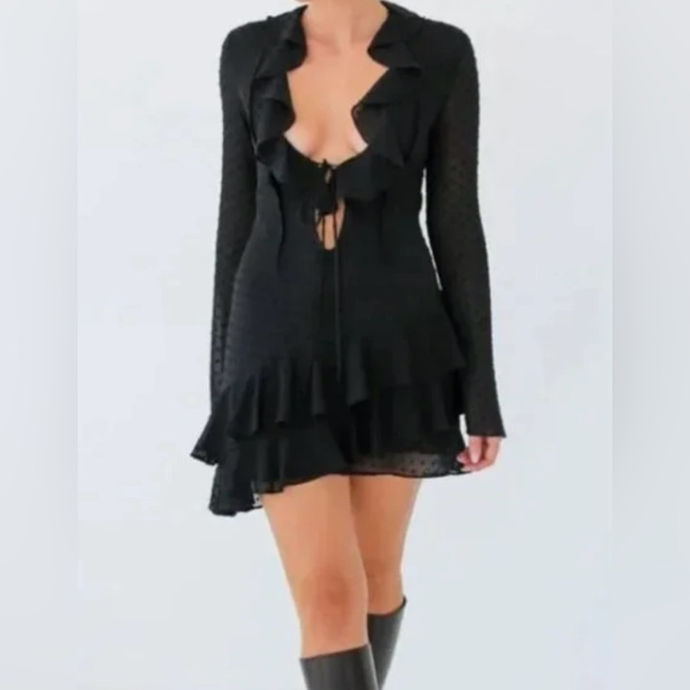 NWT SMALL Rumored Black Waterfall Ruffle Sexy Mini Dress Retail $128.00🦋